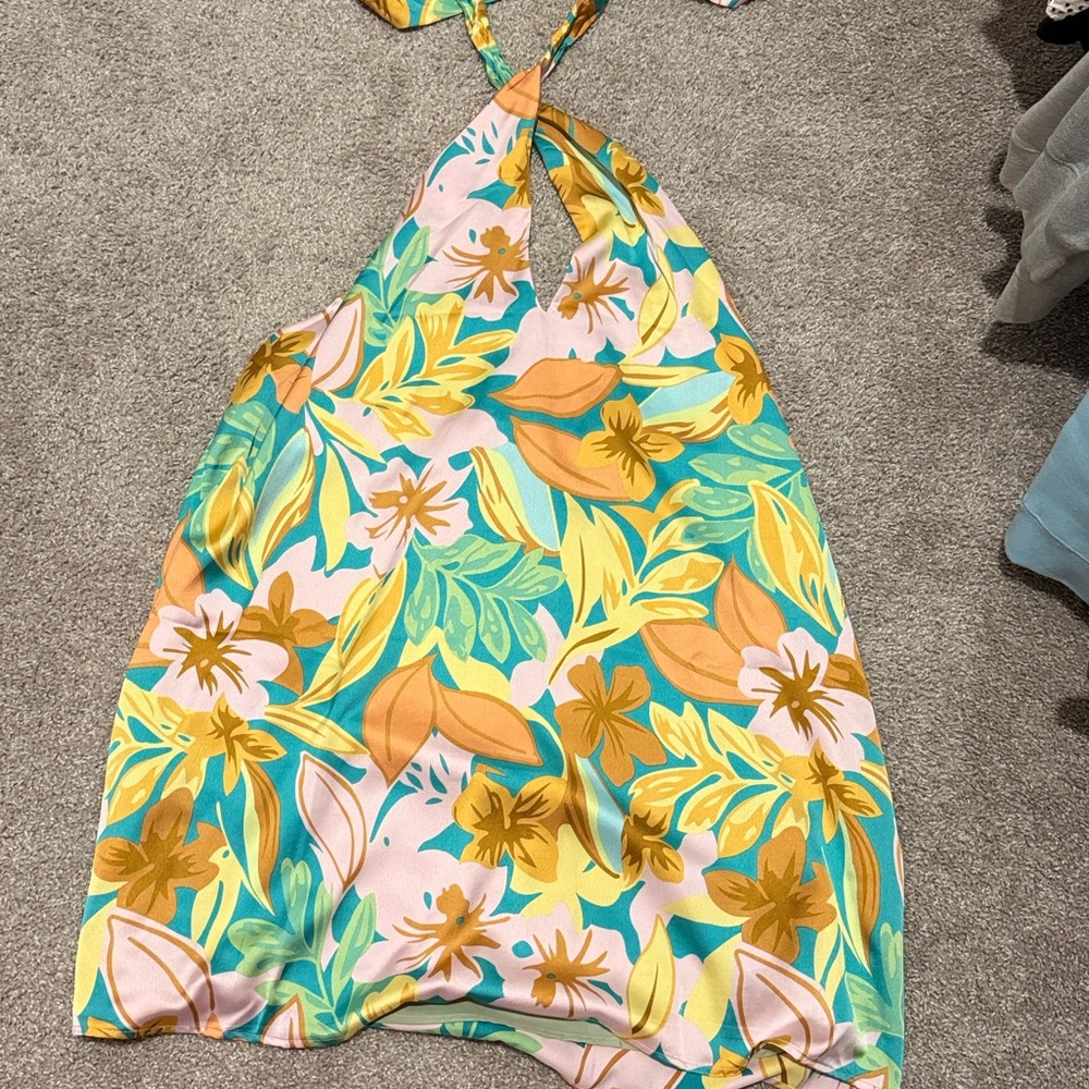Pink Lily Floral Halter Mini Dress - Multicolor